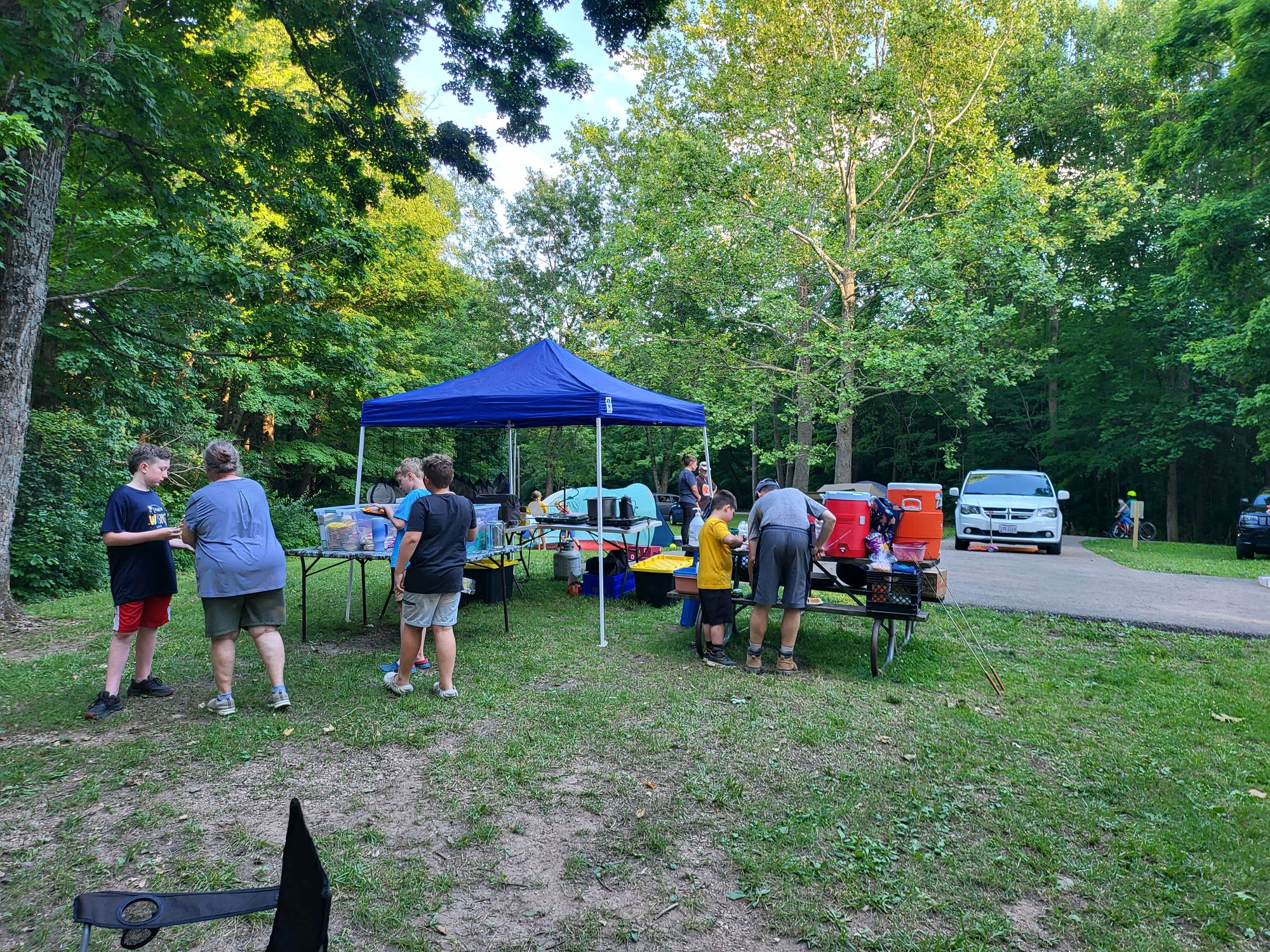 Wide view of the Pack 131 campsite and cooking area