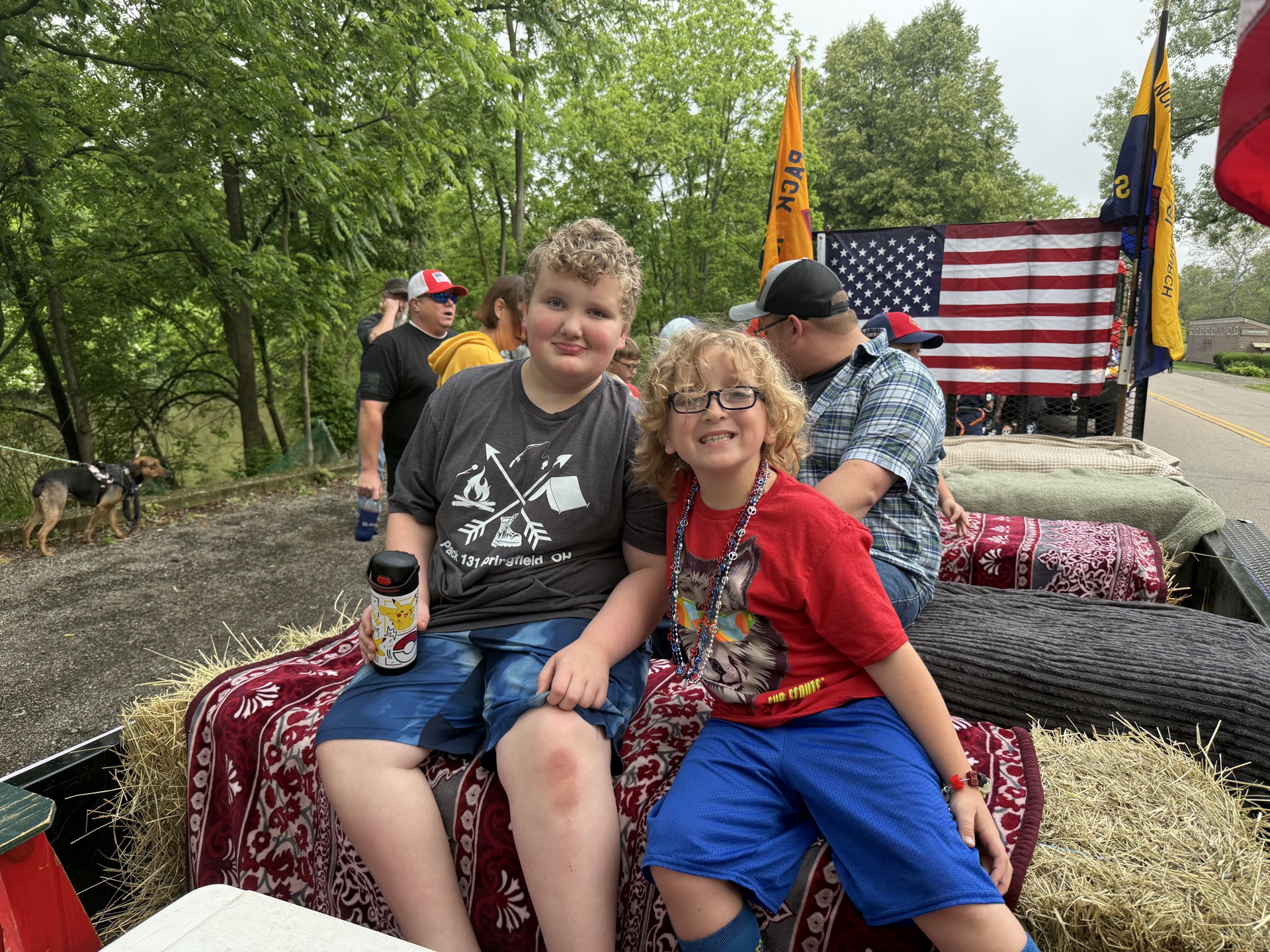 Camp scene with scouts and leaders