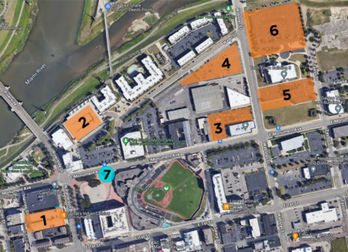 Map of Dayton Dragons parking lots around Day Air Ballpark